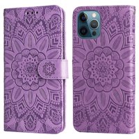 Funda Tipo Cartera Foxdock Para Iphone 12 Pro Max , Diseño Girasol En Relieve, Cuero Pu, Cierre Magnético, Soporte Y Tarjetero