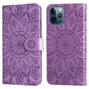 Funda Tipo Cartera Foxdock Para Iphone 12 Pro Max , Diseño Girasol En Relieve, Cuero Pu, Cierre Magnético, Soporte Y Tarjetero