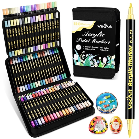 Marcadores De Pintura Acrílica De 120 Colores Con Doble Punta Pincel Y Fina