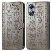 Funda Cartera Foxdock Para Oppo A17 , Flip Pu Con Relieve De Gatos Y Perros, Tarjetero Y Soporte