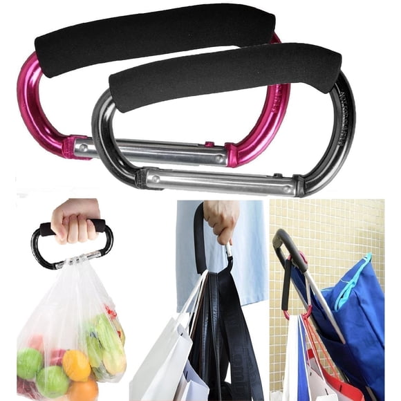 Ganchos para cochecito Newraturner, tamaño grande, para mamá, color negro y rosa, 2 unidades