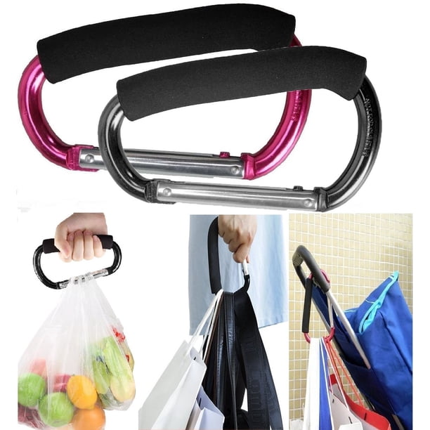 Ganchos para cochecito Newraturner, tamaño grande, para mamá, color negro y rosa, 2 unidades