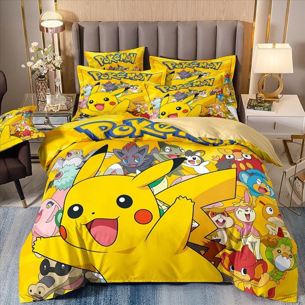 Pokémon Game Card Bedding Set Cute Pikachu 3D Printing Home Decoration Pillowcase Quilt Cover Cute Gift To Family and Friends Bed Sheets