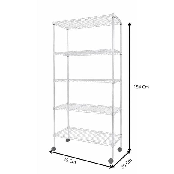 Estante Cromado 5 Niveles con Rueda 75x35x154 cm