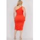 thumbnail image 2 of Saronite Vestido Midi Ajustado de un Solo Hombro con Fruncido, Sexy y Liso, Poinciana (Talla Grande para Mujer), 2 of 4