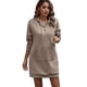 thumbnail image 1 of Vestido Midi Polerón Beige Arena Capucha - Botones en Escote y Bolsillo, 1 of 3