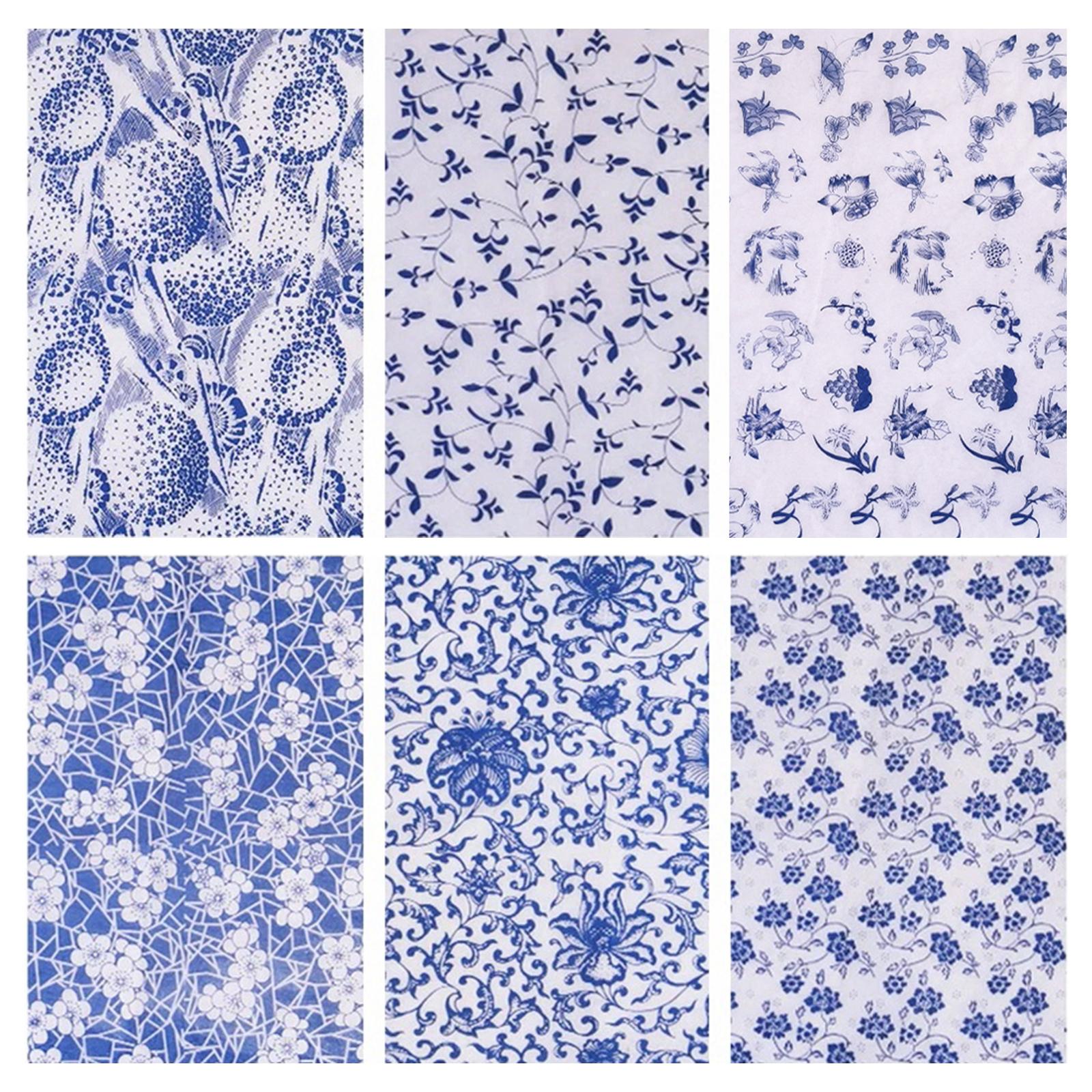 Magideal - Calcomanías De Arte De Cerámica, Papel De Flores, Papel De Transferencia De , Bricolaje, Pegatina Esmaltada De Alta Temperatura, Azul , 6 Piezas 47X35Cm