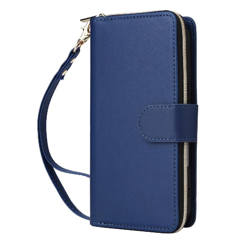 Foxdock - Funda Cartera Con Cremallera Y Correa Para Samsung Galaxy A34 Soporte Y Tarjetero Azul