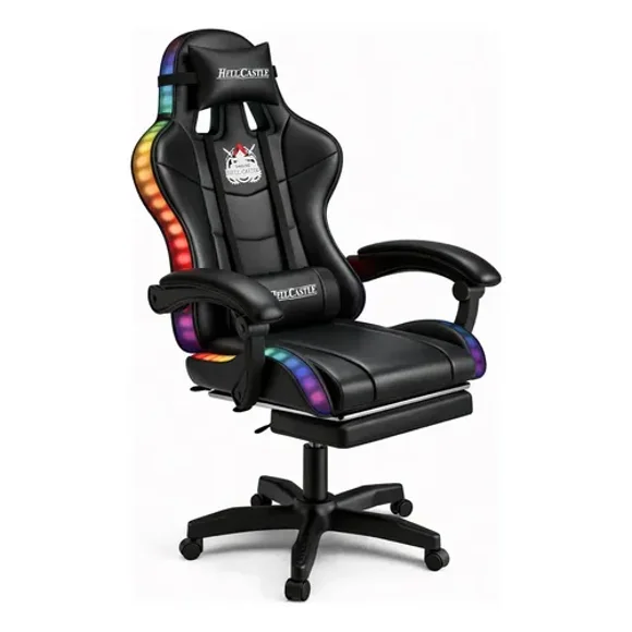 Silla Gamer Rgb Profesional Reclinable Con Luz Variable Color Negro Material Del Tapizado Pvc