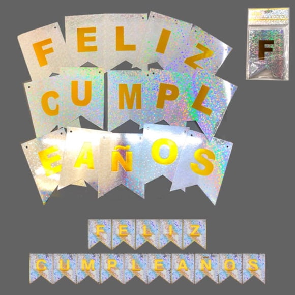 Banderín feliz cumpleaños plateado