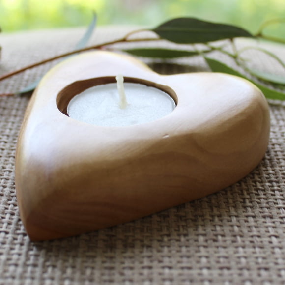 Portavelas tealight de madera de olivo en forma de corazón, artesanía de Tierra Santa