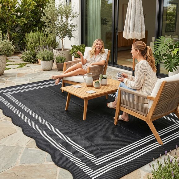 Alfombra Garvee impermeable de 152 cm plegable para exteriores negro/blanco