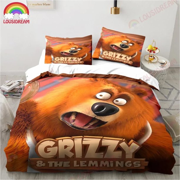 v2036 Bed Sheets Cartoon Grizzy and The Lemmings Bedding Set King Twin Double Child Bedding Set Mircofiber or Polyester Duvet Cover Set 3-Piece Bedding Set (1 Duvet Cover + 2 Pillow Shams) Bed Sheets