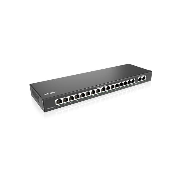 Conmutador PoE ZOSI de 16 puertos Gigabit con 2 puertos de enlace ascendente de 156 W