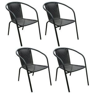 Novahus - Pack 4 Silla De Terraza Ratán Sintético Y Acero Negro