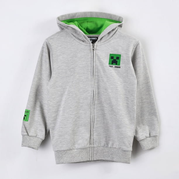Polerón Abierto Niño Minecraft Creeper Bolsillo Gris