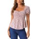 thumbnail image 1 of INSPIRE CHIC Blusa Floral para Mujer de Regreso a Clases Cuello Corazón Manga Corta Abullonada Top Peplum Fruncido Rosa L, 1 of 6