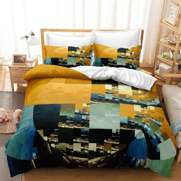 Mosaic Color Bloc Quilt Duvet Cover Set Pillowcase Bedroom Decor3-Piece Bedding Set