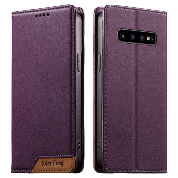 Funda Tipo Cartera de Cuero Sintético para Samsung Galaxy S10 Bloqueo RFID, con Ranuras para Tarjetas y Bolsillo para Efectivo, Cierre Magnético Fuerte Morado