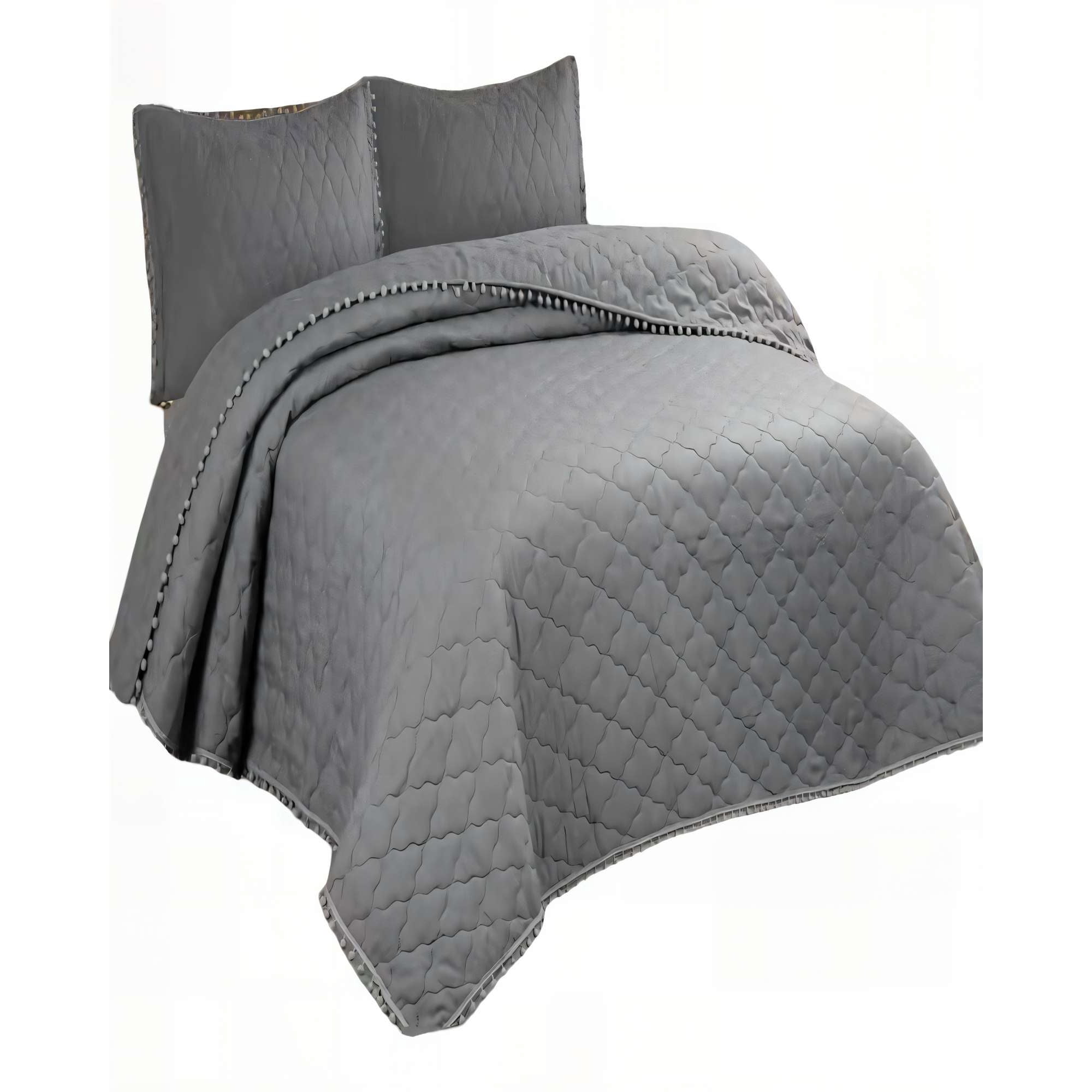 Genérico - Cubrecama King Con Detalles De Pompones Color Gris