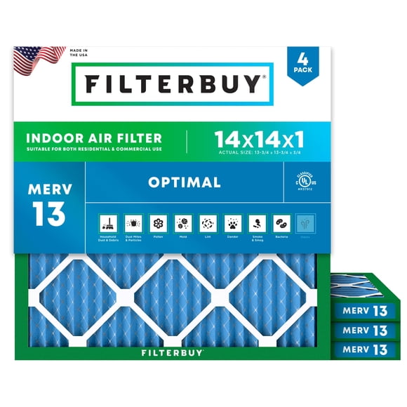 Filtro de aire Filterbuy MERV 13 14x14x1 (paquete de 4) para sistema HVAC