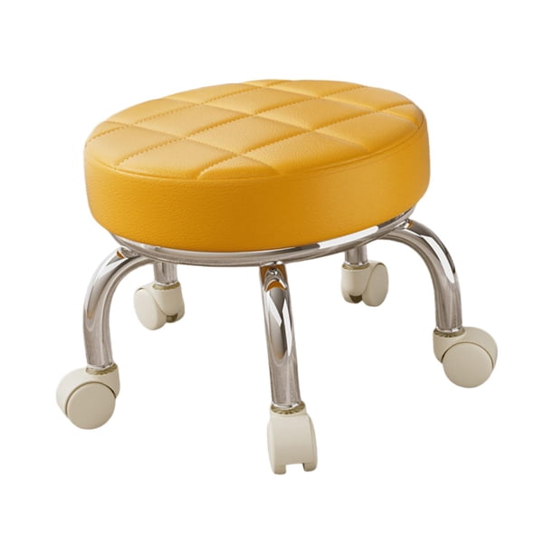 Taburete bajo con ruedas y polea, taburete bajo para niños, taburete pequeño móvil, taburete redondo para tareas domésticas, taburete de pedicura para Naranja