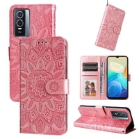 Funda Tipo Cartera Foxdock Para Vivo Y76 5G , Diseño Girasol En Relieve, Cuero Pu, Cierre Magnético, Soporte Y Tarjetero
