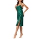 thumbnail image 4 of INSPIRE CHIC Camisón de satén con cuello drapeado para mujer sin mangas, sin espalda, vestido de dormir midi con abertura lateral M Verde, 4 of 6