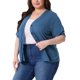 thumbnail image 4 of Agnes Orinda Cárdigan de Talla Grande para Mujeres Escuela Universidad Abotonado Transparente Cuello Redondo Manga Corta Suéter Tejido 4X Azul, 4 of 5