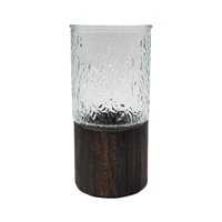 Fliperex - Florero Decorativo De Vidrio Cristal Con Diseño Base Madera