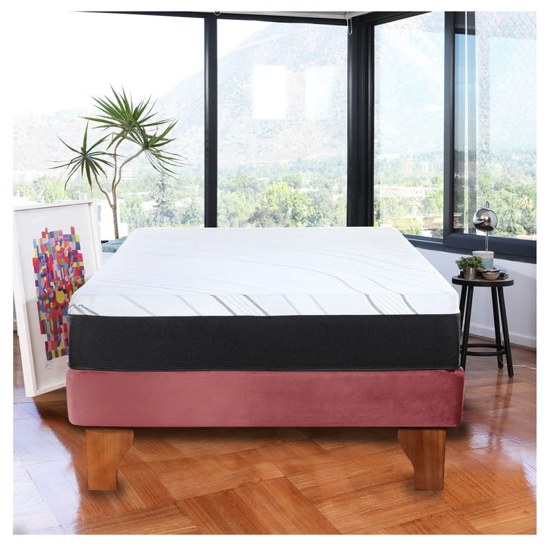 Latam Home - Cama Europea Zen Pro Colchon Resortes 1.5 Plaza Base Dividida Tela Palo Rosa