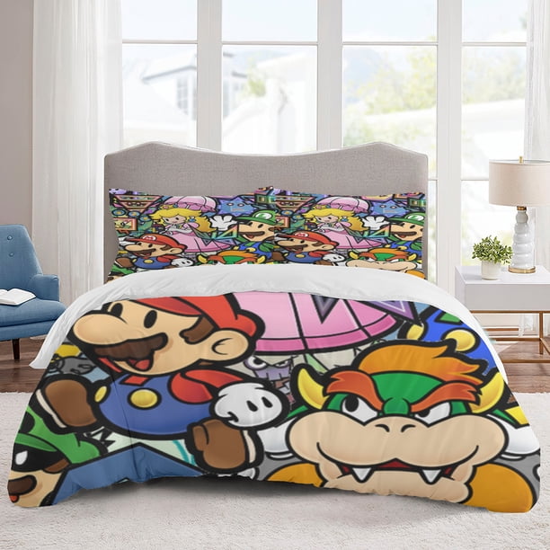 Super Mario Bedding Sets Cartoon Duvet Cover Lightweight 3 Piece Bet Sets for Kids Boys Girls