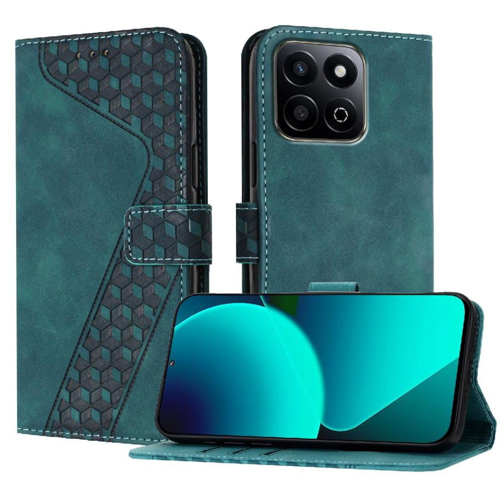 Foxdock - Funda Tipo Cartera Para Honor Play 9t 5g Con Tarjetero, Bolsillo Para Billetes, Soporte, Cierre Magnético Y Correa Para La Muñeca, Funda Tipo Folio Con Textura Geométrica Verde