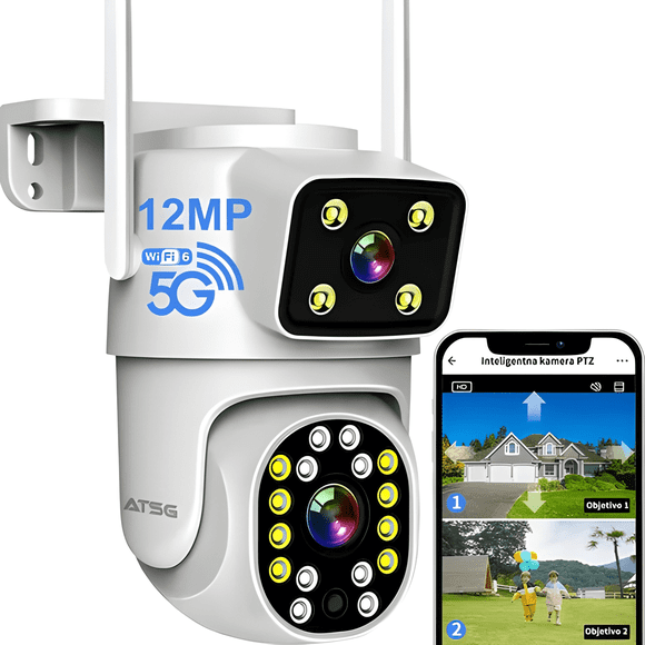 Atsg® Doble Lente Camara Seguridad Exterior 8mp Impermeable