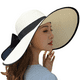 thumbnail image 1 of Sombrero de paja con lazo grande para mujer, gorra de playa grande, flexible, plegable y enrollable, sombrero para el sol, gorra de playa de verano con protección UV., 1 of 5