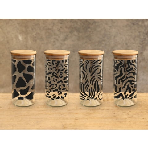 Green Glass - Pack 4 Frascos Animal Print - 500Cc Negro