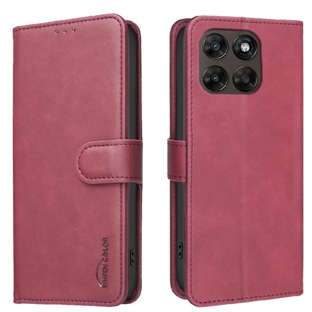 Funda Billetera para Motorola Moto G77 Protección RFID y Soporte Ajustable Rojo