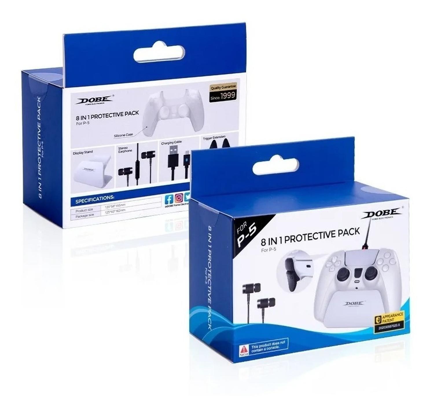 Dobe - Pack Gamer 8 En 1 Protector Ps5 Case-Trigger-Audifono-Carga Azul