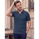 thumbnail image 4 of INSPIRE CHIC Camisa Polo de Manga Corta con Cuello en V a Rayas Verticales para Hombre L Azul Marino, 4 of 5