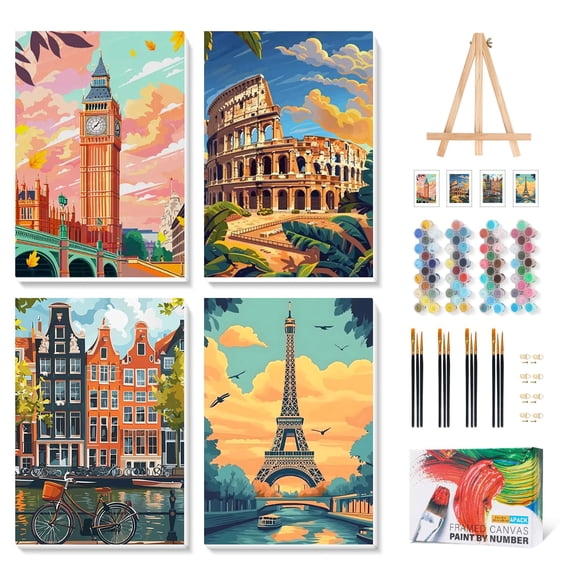Camocin Kit de Pintura por Números con Marco – Paquete de 4 (20 × 30 cm)