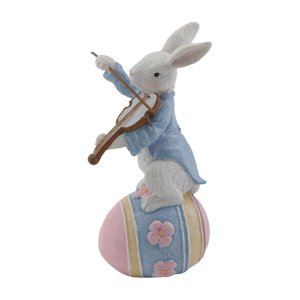 Magideal - Novedad Conejo De Pascua Obra De Arte Artesanía Primavera Pascua Decoración Centro De Mesa Animal Escultura Para Vacaciones Dormitorio Sala , Tocando El Violín