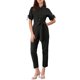 thumbnail image 1 of INSPIRE CHIC Mono de regreso a clases para mujer, manga corta, con cuello, botones, cintura con lazo, algodón, cargo, XS, negro, 1 of 8