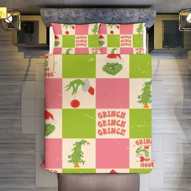 Merry Christmas Grinch1 3 Pieces Duvet Cover Set Full Size Super Soft Fade Resistant Microfiber