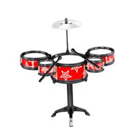 Magideal - Juego De Batería Para Niños, Juguete Sensorial, Gran Regalo Para Niños Y Niñas, Juguete De Batería De Simulación Para Niños Pequeños, Juego De Batería 5 Pads De Batería Rojos