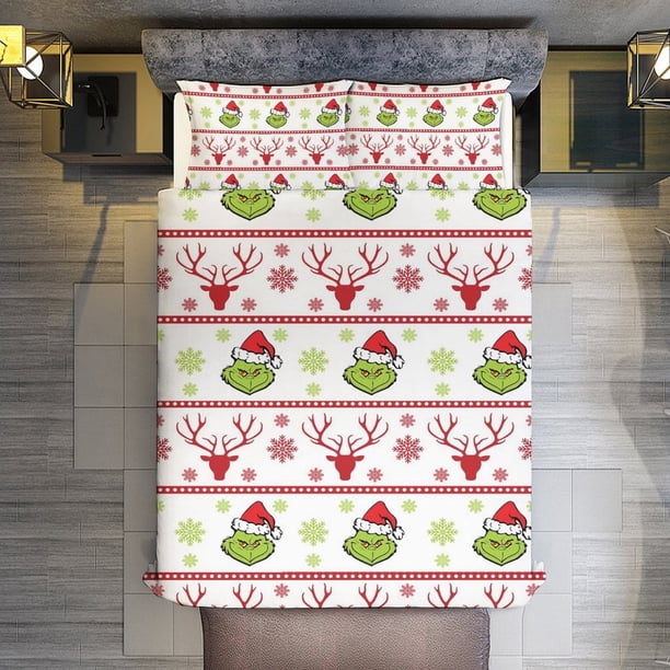 Merry Christmas Grinch 3 Pieces Duvet Cover Set Full Size Super Soft Fade Resistant Microfiber