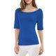 thumbnail image 2 of INSPIRE CHIC Camisetas de Mujer para Regreso a Clases con Cuello de Barco, Mangas Medias, Ajustadas, para Capas, Suaves, Talla L, Azul Real, 2 of 8
