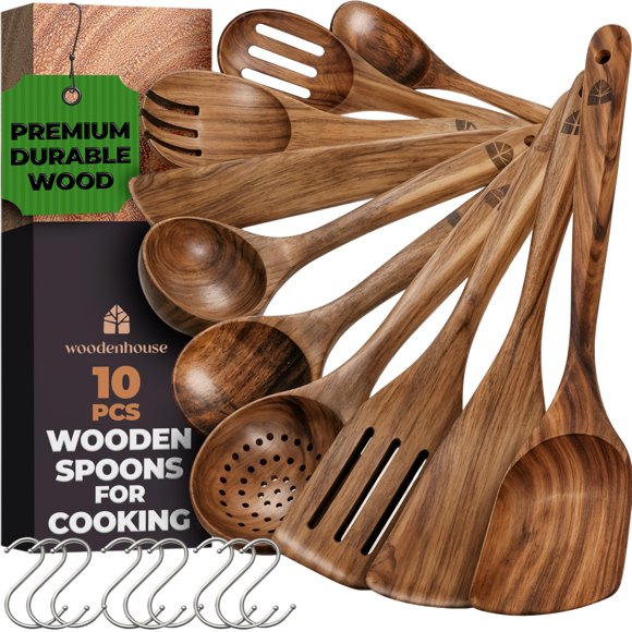Juego de cucharas Woodenhouse 10 piezas de teca con ganchos