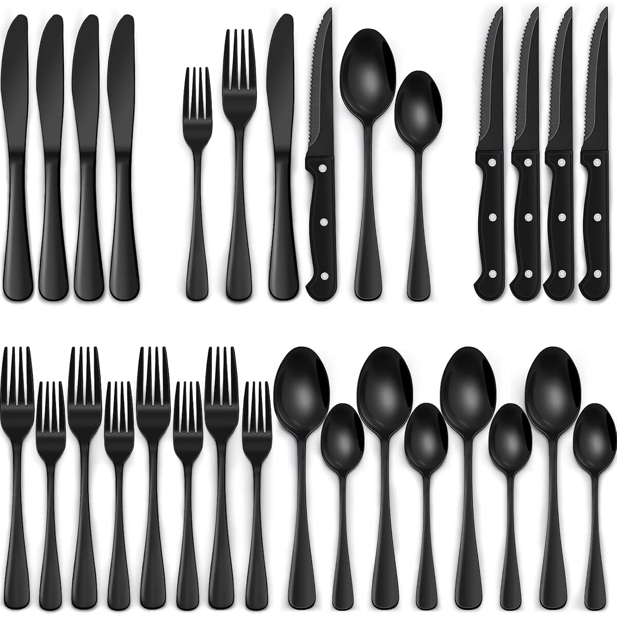 Set Cubiertos Ewfen 24 Piezas Acero Negro Con Cuchillos Carne