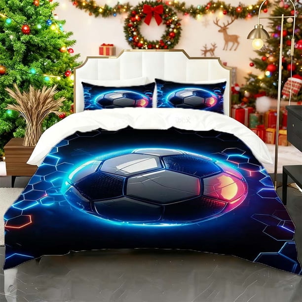 Football Glow Effect Print Duvet Cover Set Bedding Set Duvet Cover + Pillowcase All Seasons Universal Home Bedroom Guest Room Essential Perfect Gift for Family