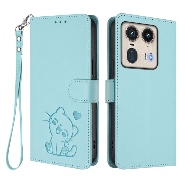 Funda de Gato tipo Libro para Motorola Edge 50 Ultra 5G, Verde Claro